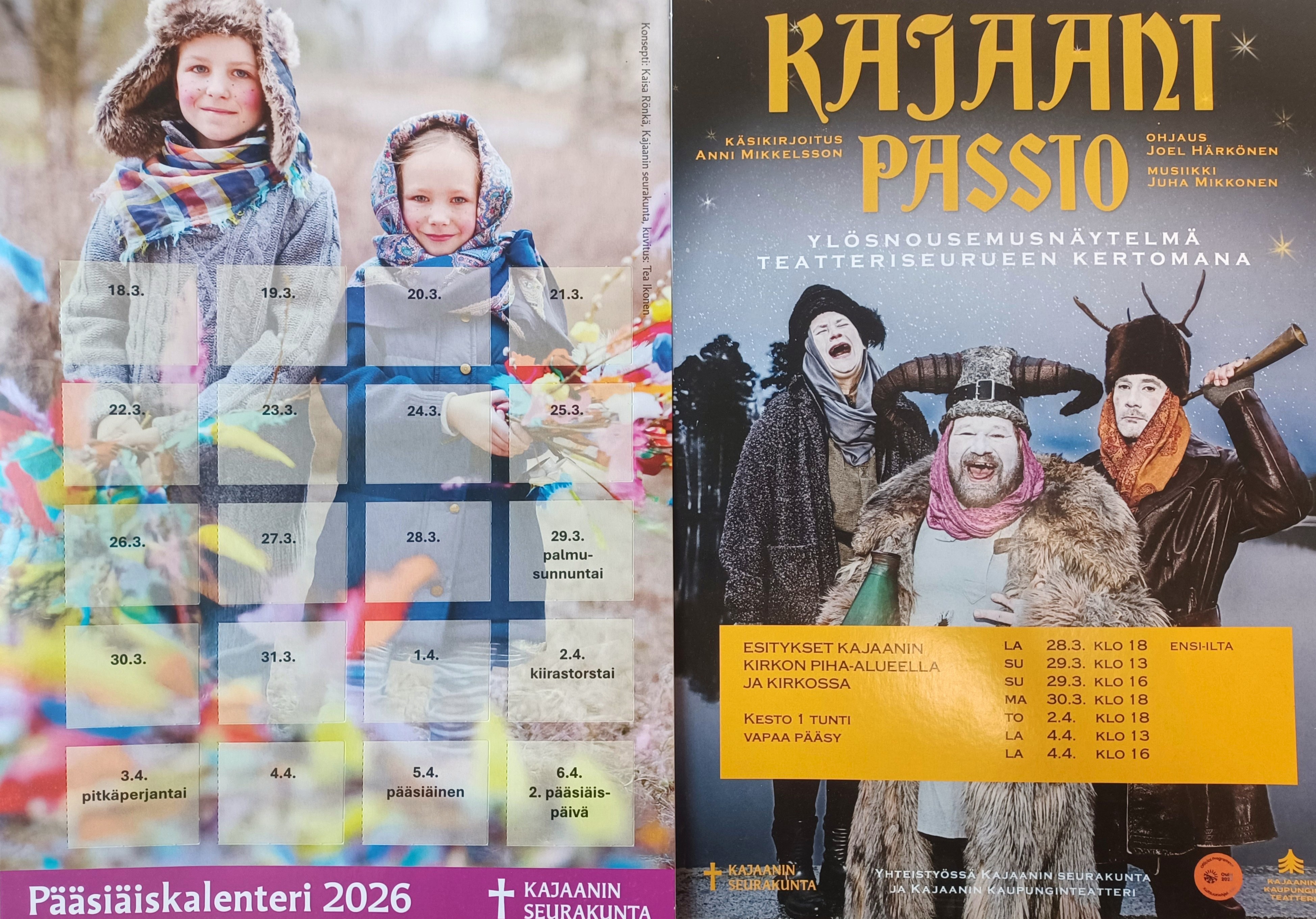 Pääsiäiskalenterin kuva edestä ja takaa