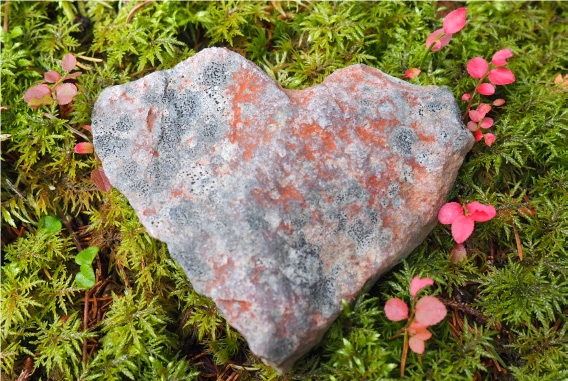 Kuvassa sydämen muotoinen kivi.